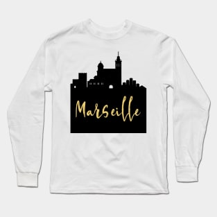 MARSEILLE FRANCE DESIGNER SILHOUETTE SKYLINE ART Long Sleeve T-Shirt